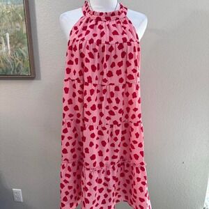 Pink Heart Print Halter Midi Dress THML - L
